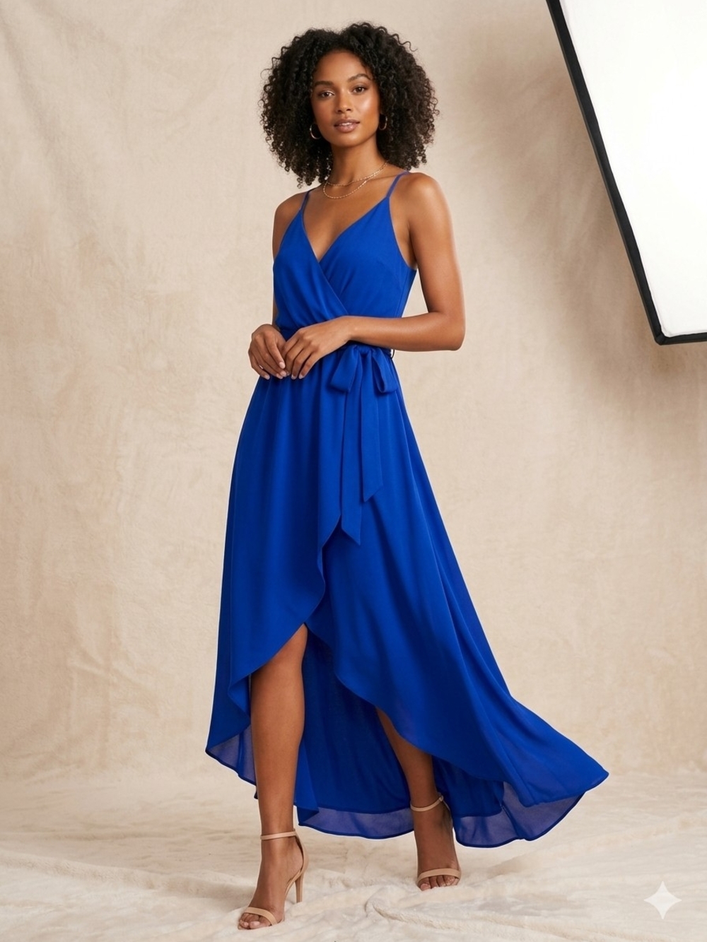 Dream of Me Royal Blue Faux Wrap High-Low Maxi Dress Size M - Picture 7 of 7